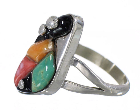 Multicolor Inlay And Sterling Silver WhiteRock Ring Size 6-1/4 WX82000